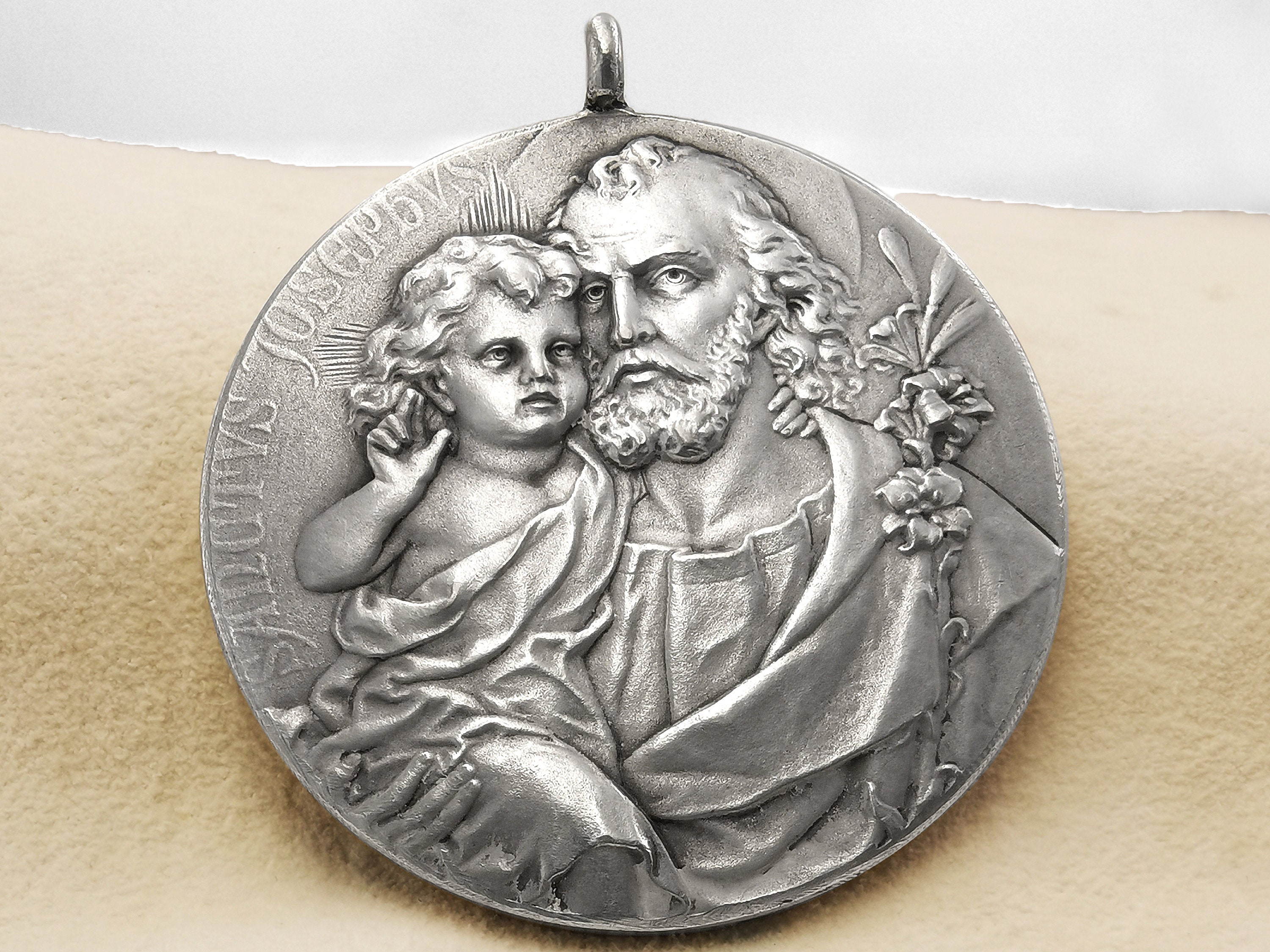 Grande Médaille Antique Saint Joseph et de Maria Sine Labe Concepta, Very Big French Medal & 30.52 G