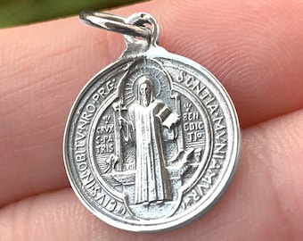 Saint Benedict Medal Pendant in Solid Silver, Small Catholic Religious Jewelry of the Patron Saint of Divine Protection, a Gift of Faith