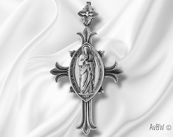 Exceptional large Art Nouveau Cross pendant 77x43 millimeters in sterling silver - Art nouveau - Christian symbol - jewelry Gift