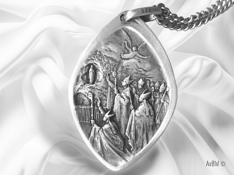 Very Large Virgin Mary of Lourdes Miraculous Medal Pendant Sterling ...