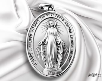 Sterling Silver Miraculous Medal – Virgin Mary Necklace 1830 – Catholic Gift – First Communion Jewelry – Our Lady Pendant – Mary Pray for us