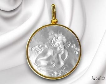 Raphael's Angelot - large Cupid Mother-of-pearl Pendant - Sacred art - Jewellery - Religious Gifts - Gold necklace - Wedding - by Raphaël