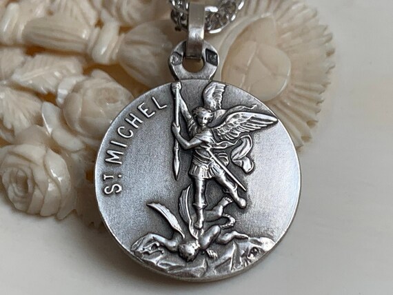 thumbnail image 2 of 925 Sterling Silver Saint Michael Medal Pendant - Religious Protection Charm 1.6 Inches 2 of 14