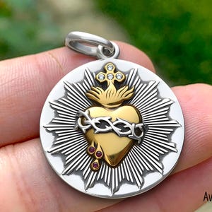 Sacred Heart of Jesus Pendant - Sterling Silver and Gold Brass ...