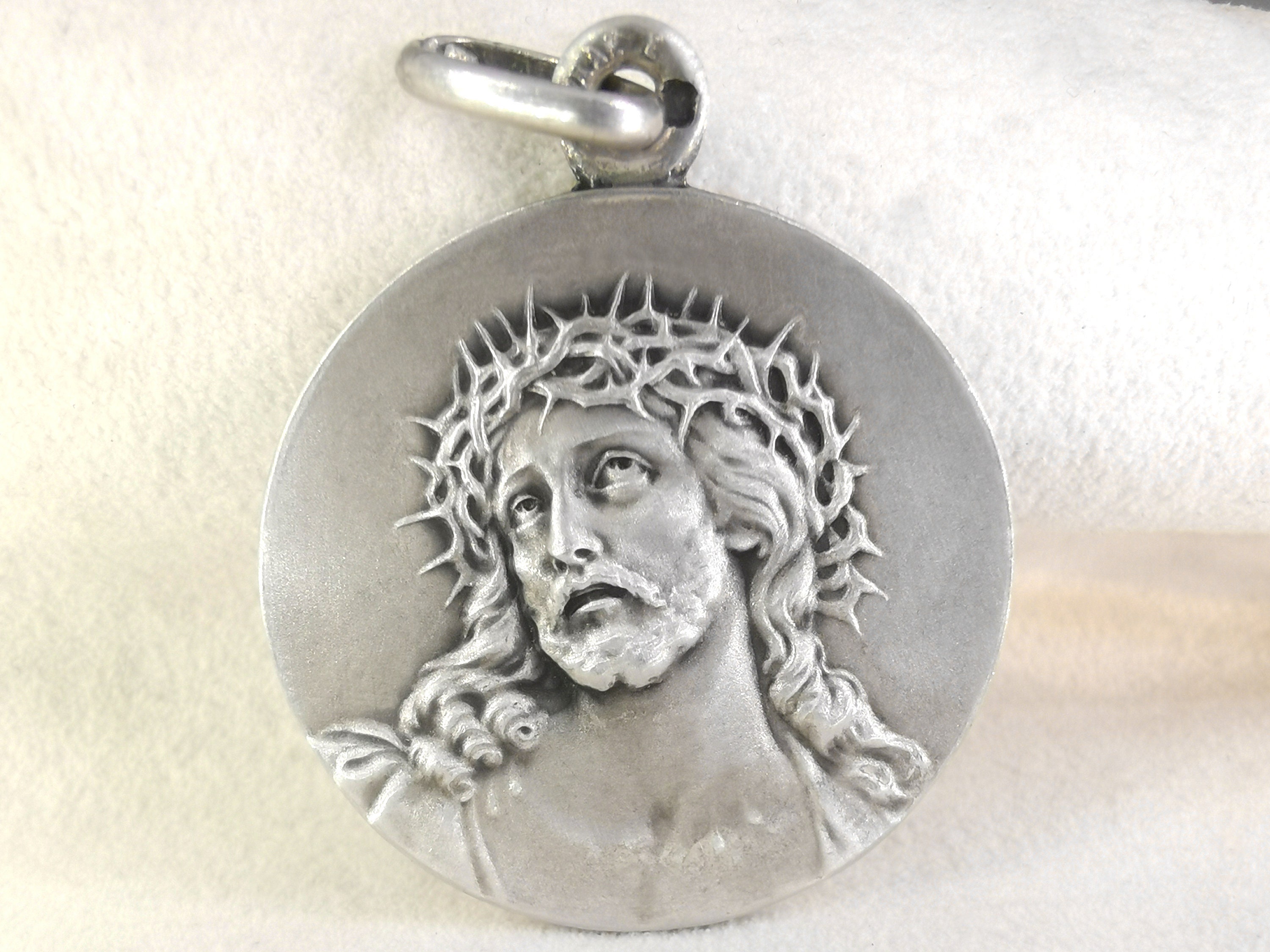Médaille Antique Passion de Jésus, Couronne, en Argent Massif/French Medal Of Jesus Passion Crown, S
