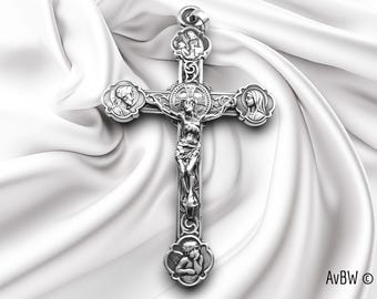 Big Trefoil Cross - Jesus Crucifix - Antique Style - 7.69g - Sterling Silver - French design - Pendant - Christian Jewelry - Catholic Gift