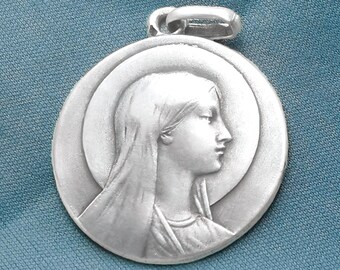 Antique Medal of the Virgin Mary, Solid Silver / French Antique Catholic Religious Mary Medal, Sterling Silver