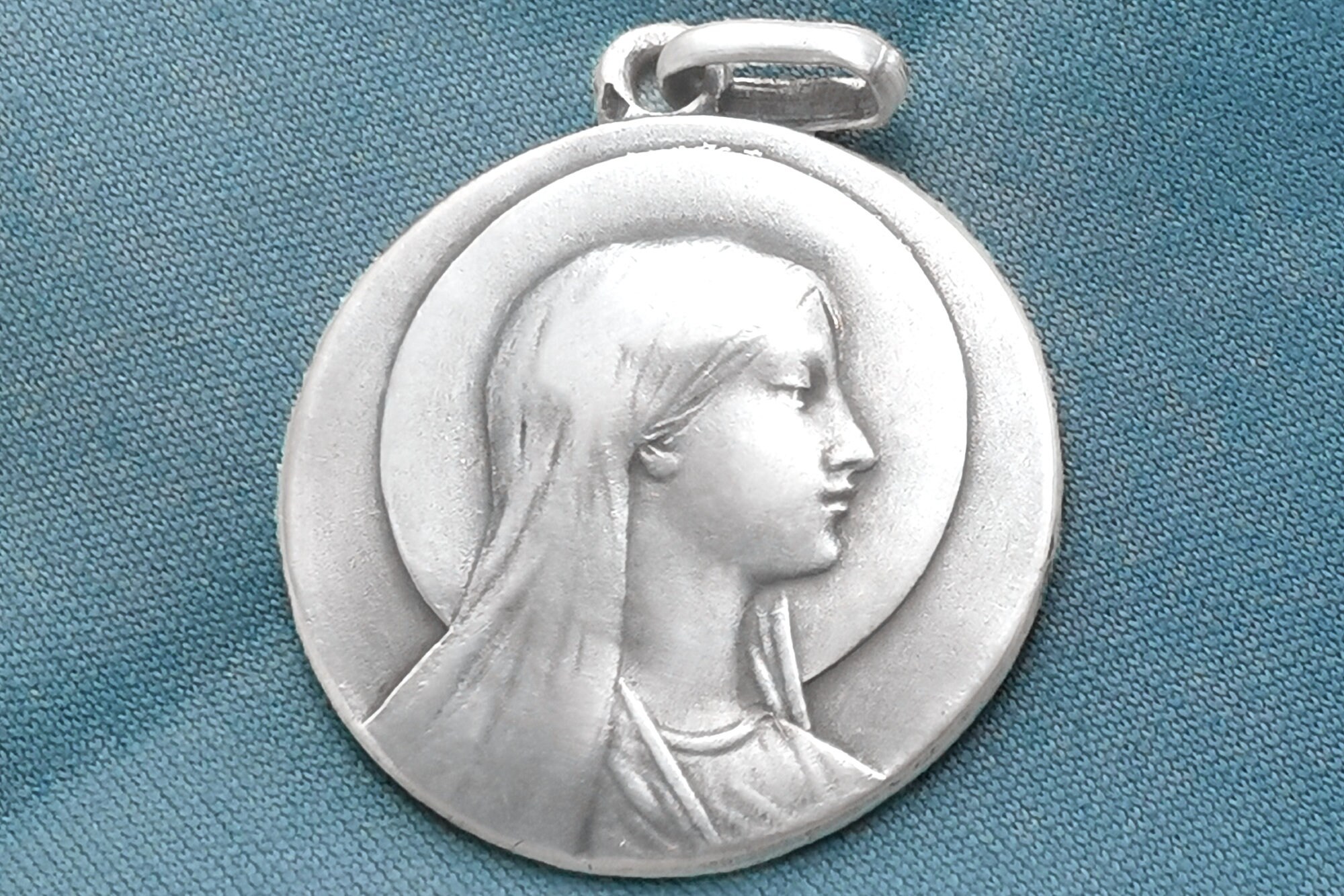 Médaille Antique de La Vierge Marie, Argent Massif/French Catholic Religious Mary Medal , Sterling S