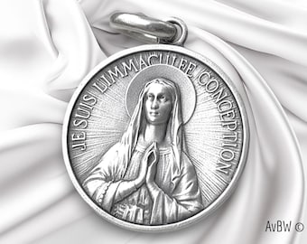 I am the Immaculate Conception Mary Medal , Antique French Lourdes style, New product, 925 Sterling Silver, French Professional entreprise