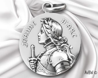 Joan of Arc Religious Medal, 925 Sterling Silver Pendant, Communion, Confirmation Gift for Divine Protection: French Antique Style, Jewelry