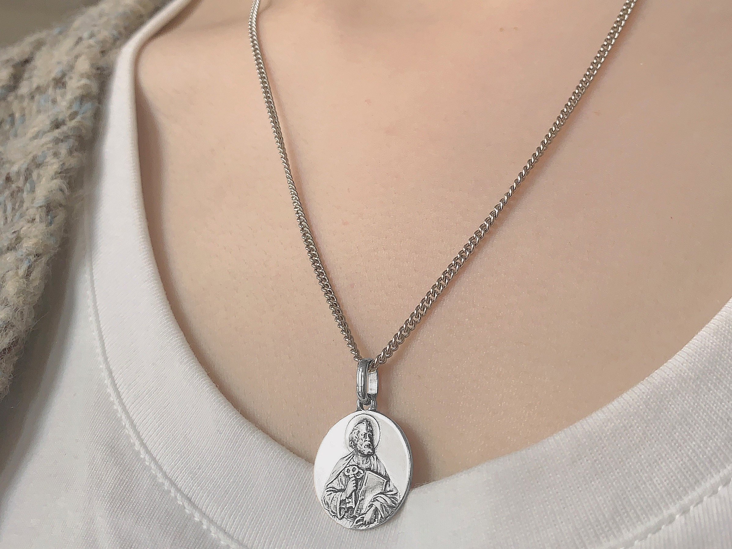 Sterling Silver Saint Peter Medal Pendant - Antique French Style ...