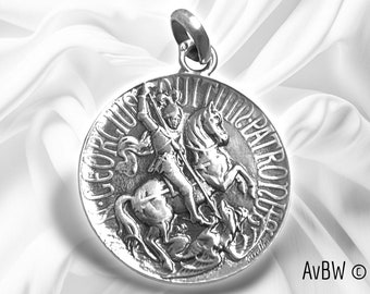 Pendentif grande Médaille de Saint Georges - Argent Massif - Symbole de Foi - Bijou Religieux, Saint Patron, Art Nouveau - Cadeau Chrétien