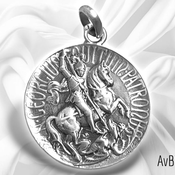 Pendentif grande Médaille de Saint Georges - Argent Massif - Symbole de Foi - Bijou Religieux, Saint Patron, Art Nouveau - Cadeau Chrétien