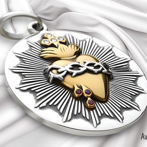 Sacred Heart of Jesus Pendant - Sterling Silver and Gold Brass ...