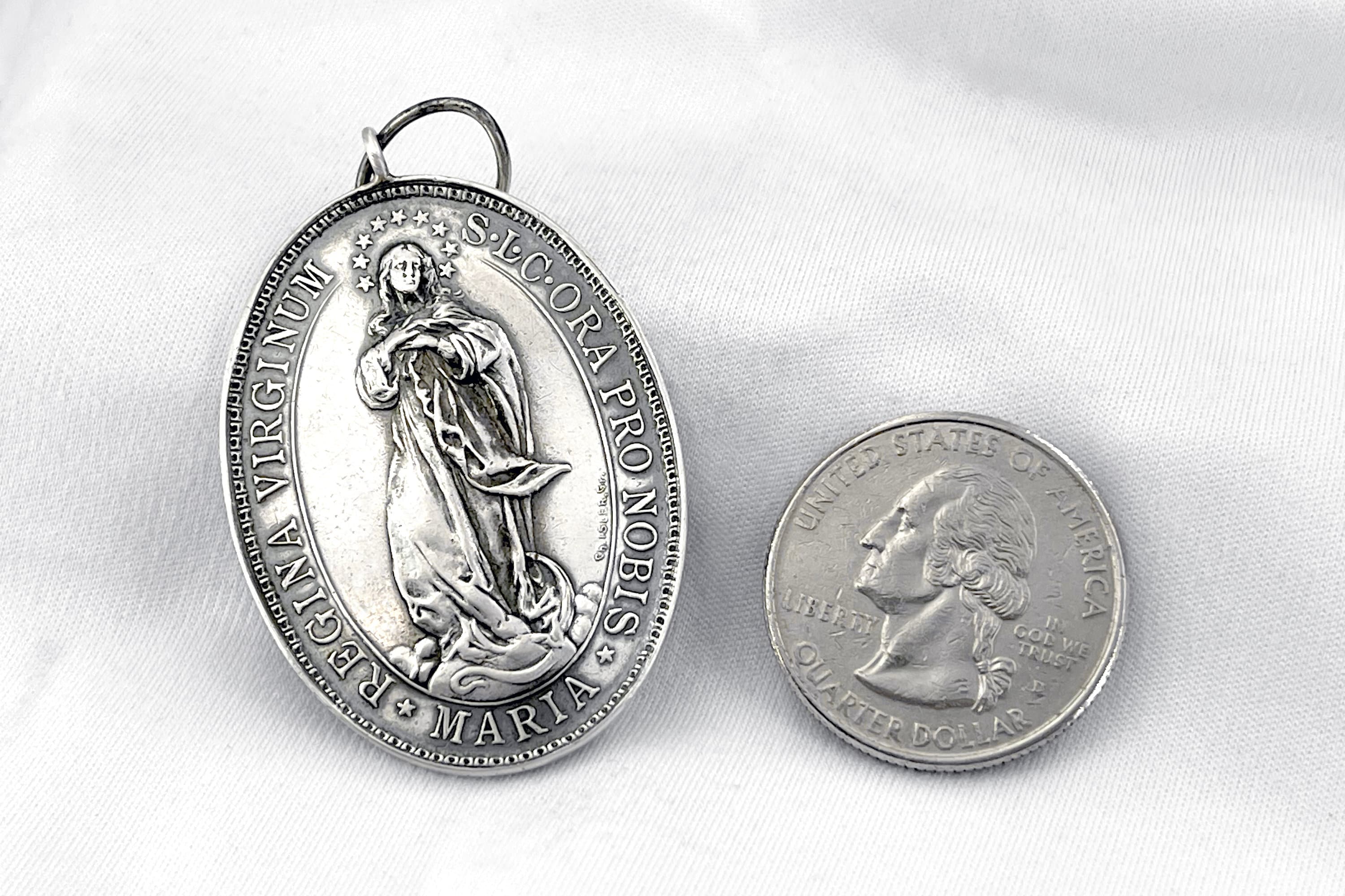 Grande Médaille Antique Marie, Argent, Medal Of The Congregation Marienkinder, Maria Regina Virginum