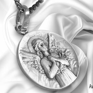 Guardian Angel Pendant 925 Sterling Silver - Praying Angel Medal - Bells - Religious Jewelry - Baptism Gift - Protection Spirit necklace image 2
