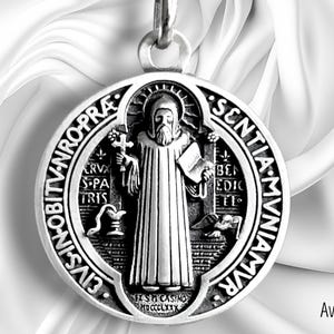 Pendant - Very Large Saint Benedict Medal, Sterling Silver, 35×30 mm, Antique style, Protective Religious Jewelry Gift necklace + 15 gr !