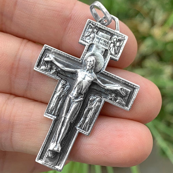 Crucifix de Saint Damien  Francis, Jésus, Argent Massif, St François d'assise, St  Francesco of Assisi, Jesus Cross, Sterling Silver