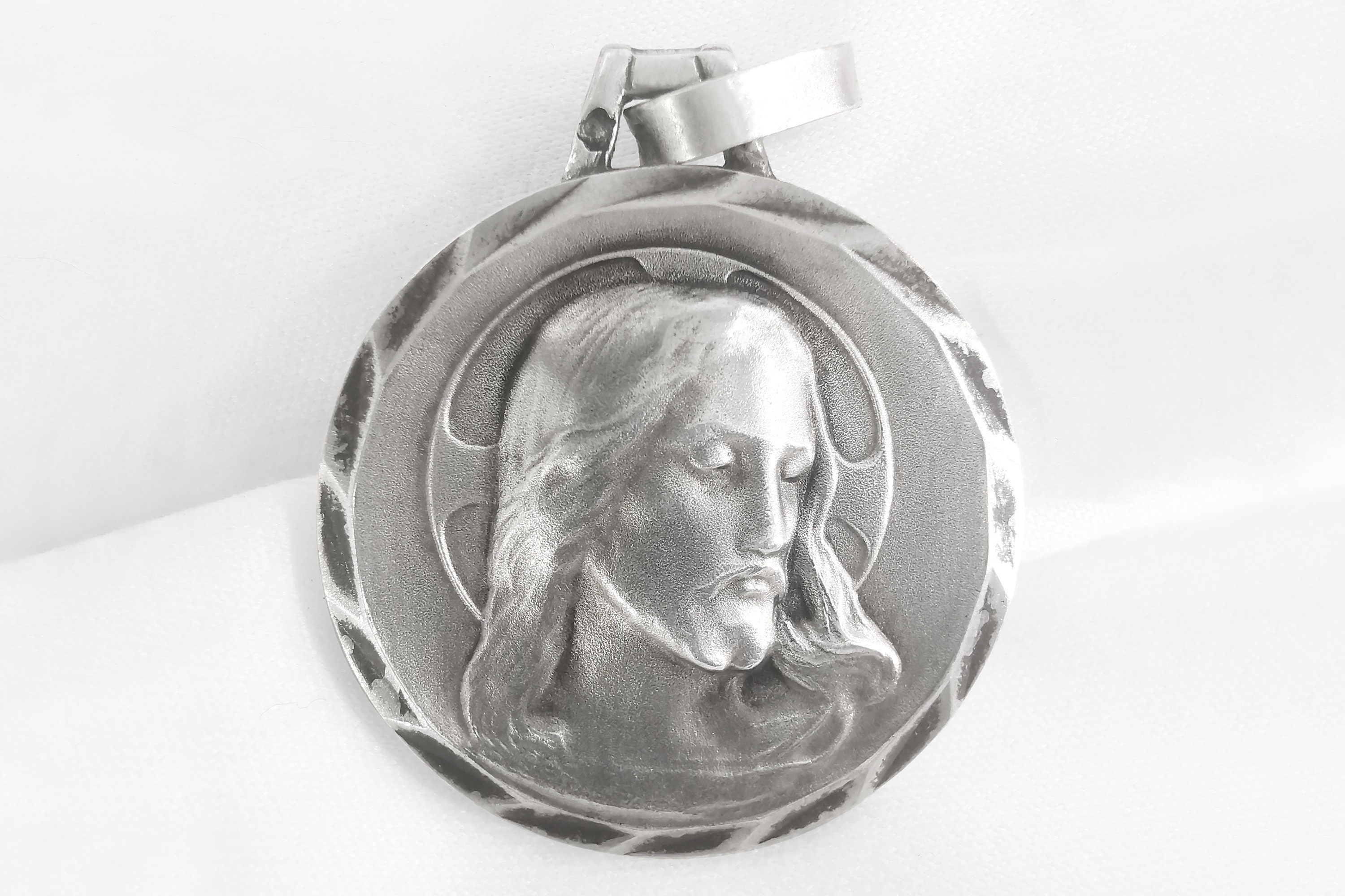 Médaille Antique de Jésus, Argent Massif/French Medal Of Jesus, Sterling Silver