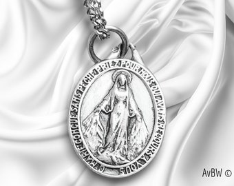 Pendentif Divin Médaille Miraculeuse en Argent Massif - Bijou Sacré - Protection Divine - Art Chrétien - Cadeau Ô Marie conçue sans péché