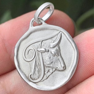 Zodiac Pendant Astrological Sign Taurus Medal in Solid Silver, Pendant Zodiac Astrological Sign Taurus Medal, 925 Sterling Silver