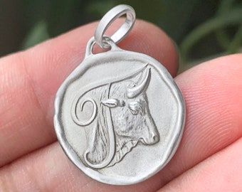 Antique Taurus Zodiac Pendant in .925 Sterling Silver - Handcrafted French Medal - Astrology Jewelry for Men & Women - Artisan Necklace