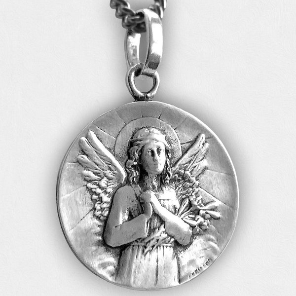 Médaille Ange Petit Protection en prière, charme en Argent Massif / Little Religious Angel Medal charm, Pray Protect Me, 925 Sterling Silver