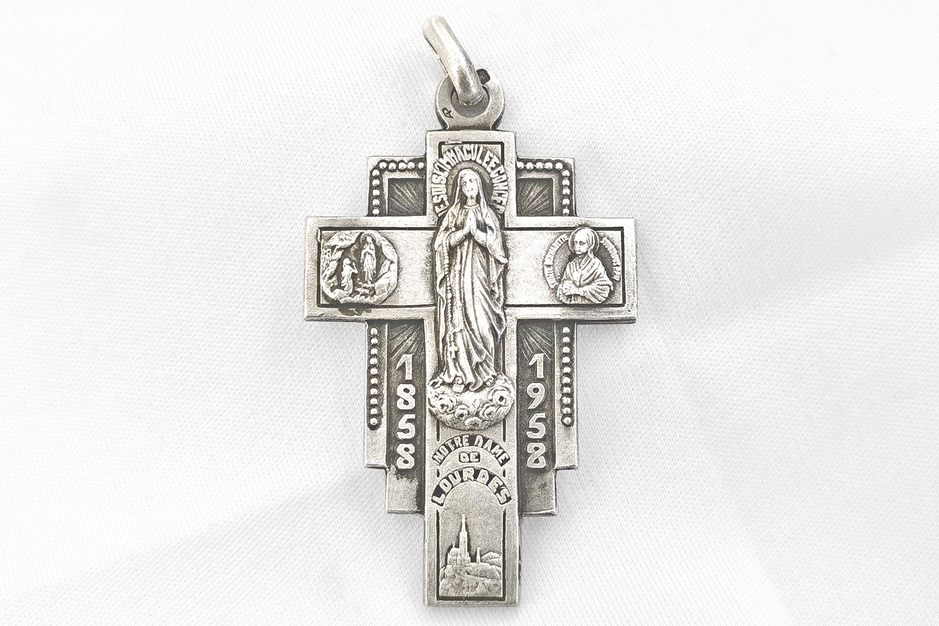 Croix Antique de Lourdes Du Centenaire Apparitions, Argent Massif/French Cross Of Lourdes, Centenary