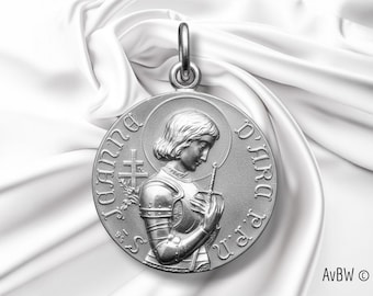 Sterling Silver Joan of Arc Pendant, High-Quality Religious Medal Jewelry, Offer Divine Protection, necklace for Communion Confirmation
