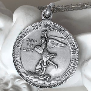 Saint Michael medal, large sterling silver pendants, French Antique Style, Christian Religious Jewelry for protection