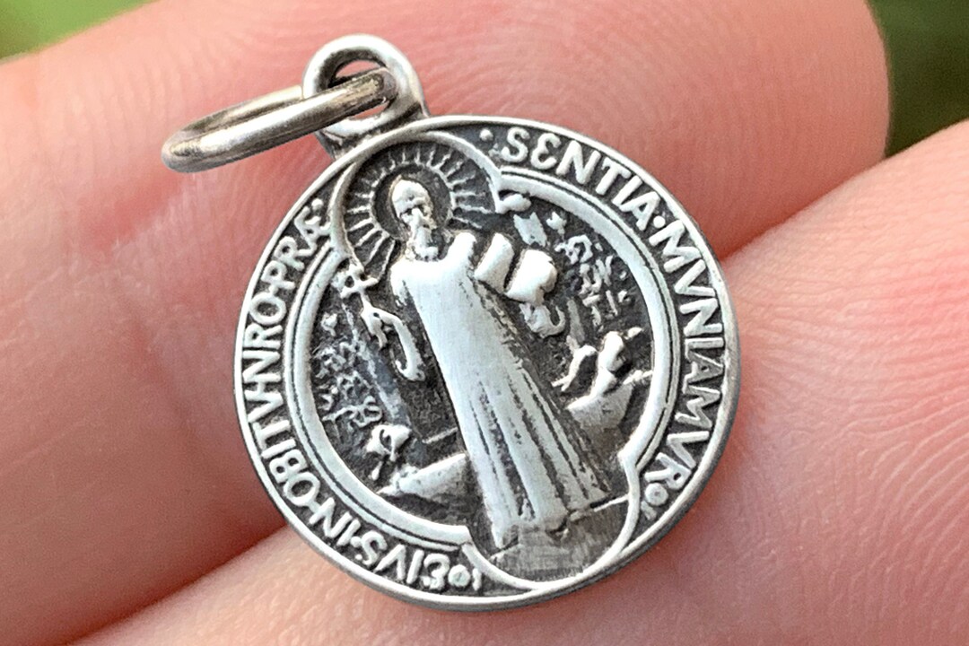 Saint Benedict Medal Pendant in Sterling Silver, Small Catholic ...