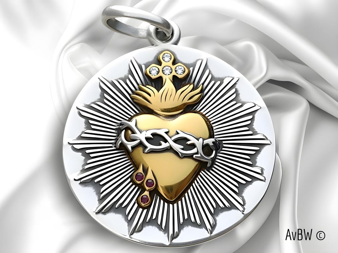 Sacred Heart of Jesus Pendant - Sterling Silver and Gold Brass ...