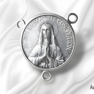 Terço em forma de coração, Lourdes, Eu Sou a Imaculada Conceição - Virgem Maria - Aparições - Prata de lei - Devoção, Oração - Presente Cristão
