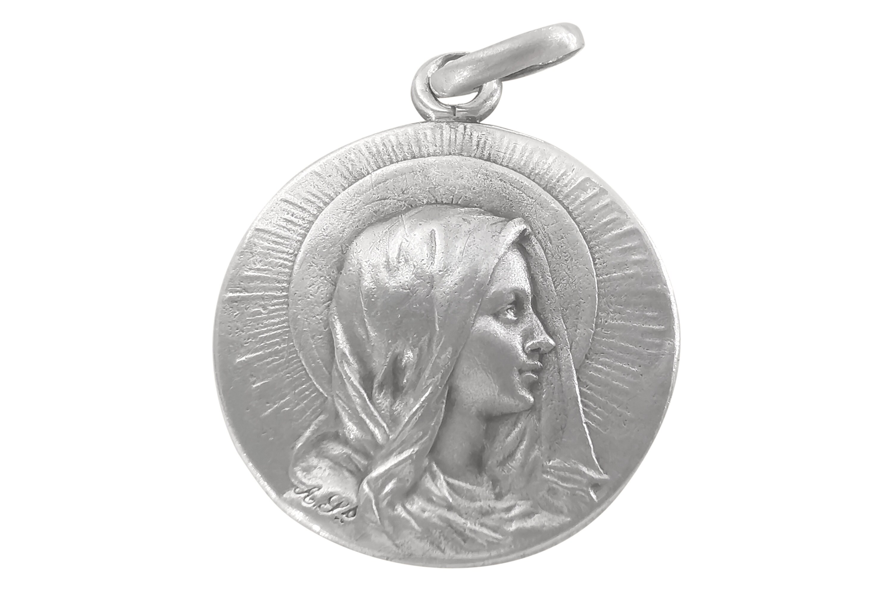 Médaille Antique Communion, Vierge Marie, Argent Massif/French Communion Medal, Holy Virgin, Virgin 