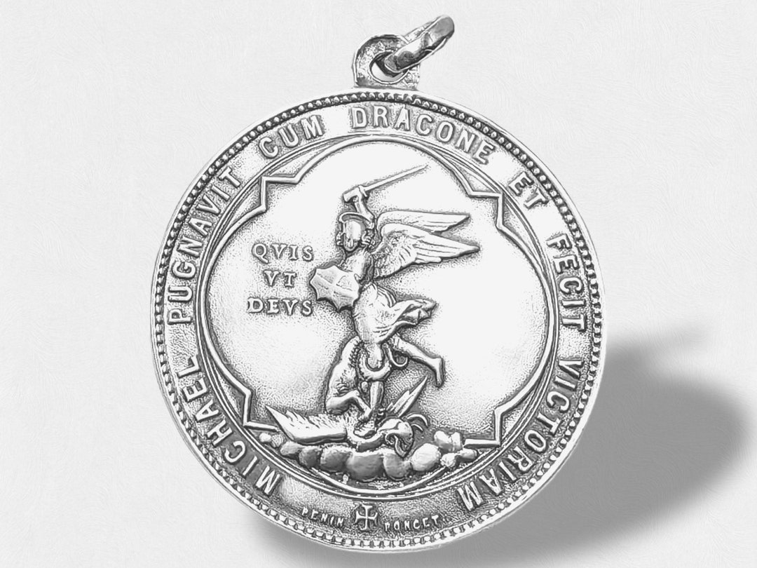 Very Large Saint Michael Medal in Solid Silver Measuring Etsy