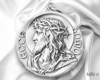 Ecce Homo Pendant Jesus & Mary Medal – Solid Sterling Silver Catholic Necklace – medal Art Nouveau design - Christian Jewelry – Faith Gift