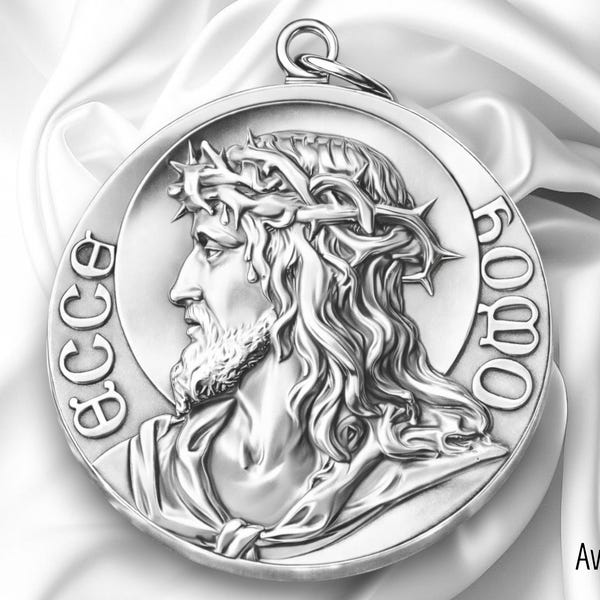 Ecce Homo Pendant Jesus & Mary Medal – Solid Sterling Silver Catholic Necklace – medal Art Nouveau design - Christian Jewelry – Faith Gift