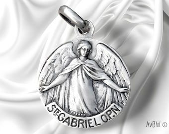 Archangel Gabriel Pendant – Catholic Medal – Religious Jewelry – 925 Sterling Silver – Antique Style – Christian Gift Angel pendant Necklace