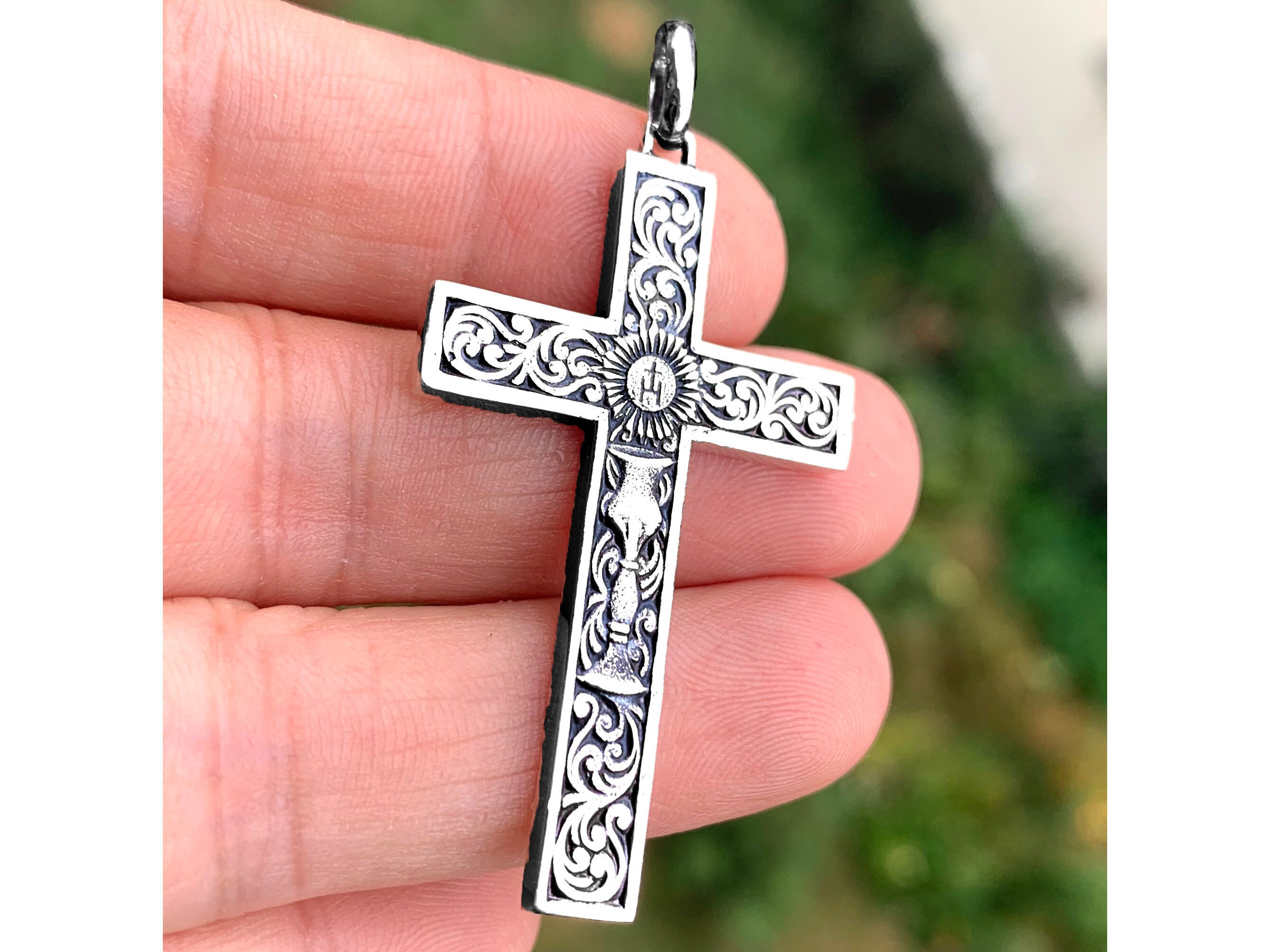 Croix De Communion Calice Pendentif Religieux En Argent Etsy Ireland
