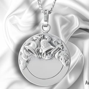 Guardian Angel Pendant 925 Sterling Silver - Praying Angel Medal - Bells - Religious Jewelry - Baptism Gift - Protection Spirit necklace image 4