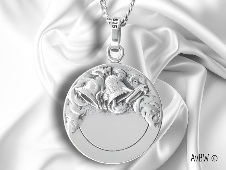 Guardian Angel Pendant 925 Sterling Silver - Praying Angel Medal - Bells - Religious Jewelry - Baptism Gift - Protection Spirit necklace image 4