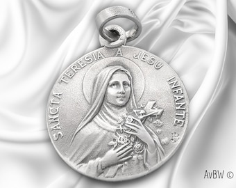 Medal of Saint Teresa in silver, Sancta Teresia a jesus infante New product, 925 Sterling Silver, necklace, pendant