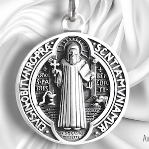 Pendant - Very Large Saint Benedict Medal - Sterling Silver, 35x30 millimeters, Art Nouveau style, Protective Religious Jewelry Gift + 15 gr