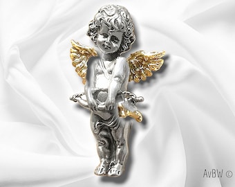 Silver Cupid Pendant - Romantic Two-Tone Silver and Gold Jewelry of High Quality for Valentine&#39;s Day, Perfect for Expressing Your Love!