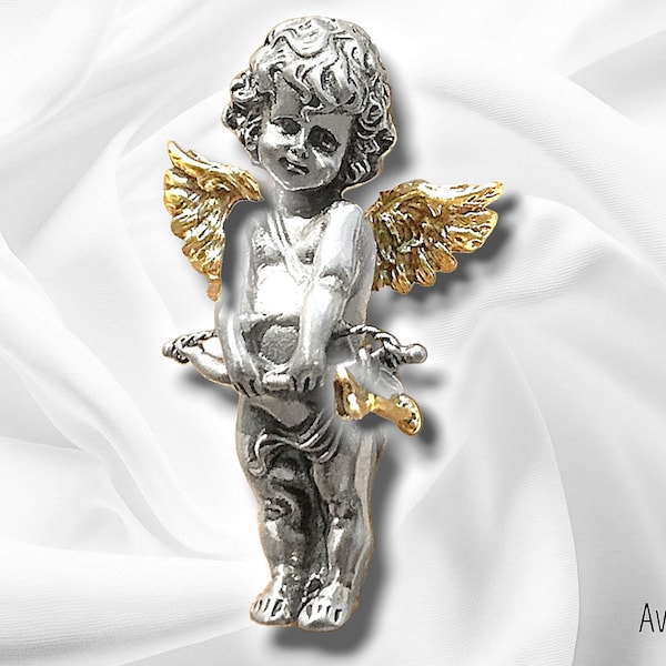 Pendentif Cupidon en argent massif Bijou à deux tons argent et or / ou à un ton en argent, Saint Valentin, cadeau d'amour - Ange -