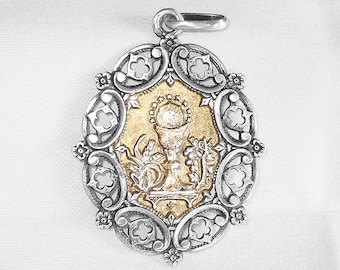 Antique Medal, Communion, Chalice in Sterling Silver and Vermeil