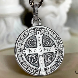 Medal of Saint Benedict standing, Antique version in dark color, 30x25 millimeters high quality pendant, Sterling Silver Exorcism + 8 grams!