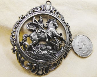 Saint George of Lydda, Big Heavy French Antique Catholic Religious Openwork Medal