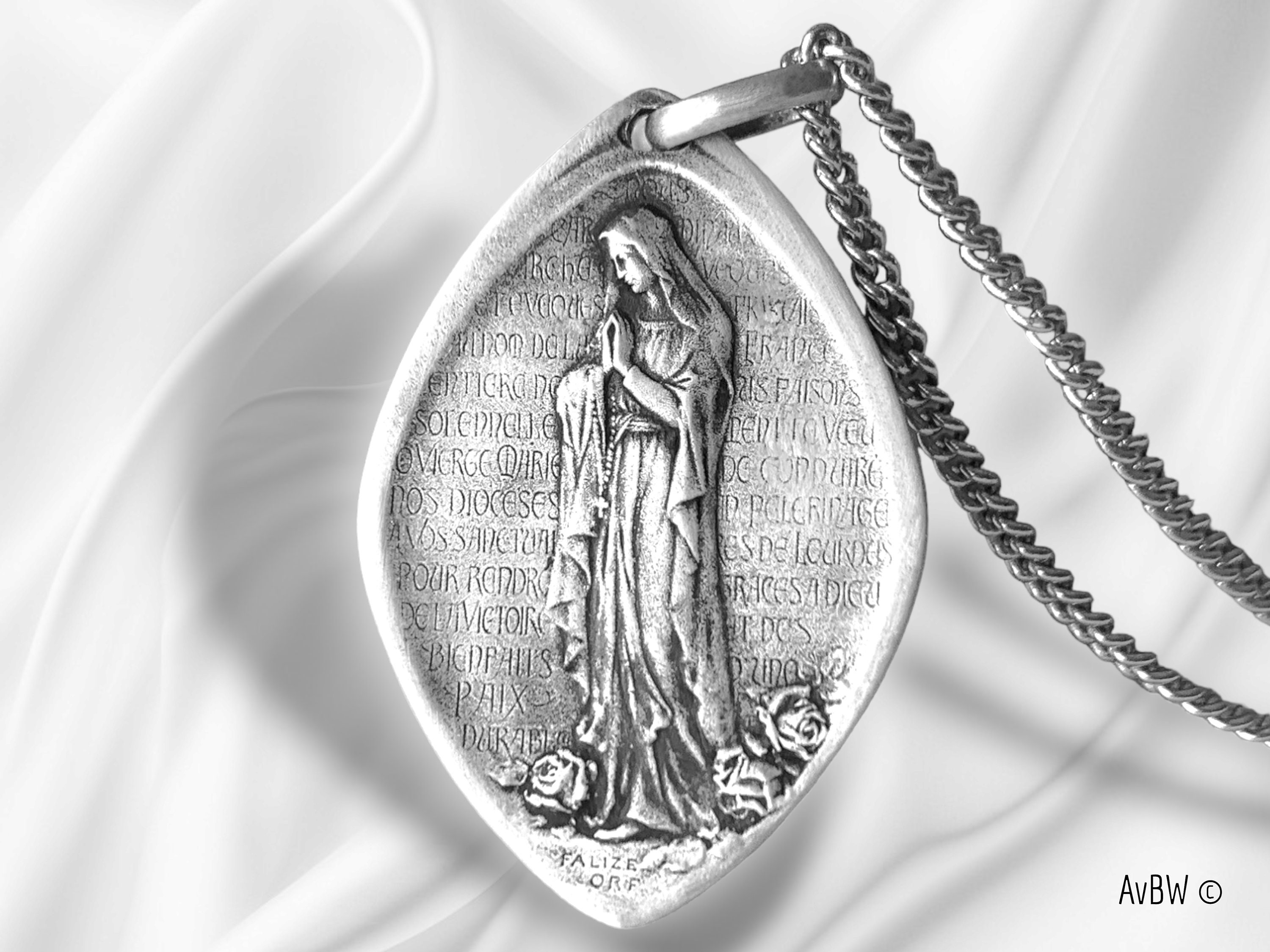 Very Large Virgin Mary of Lourdes Miraculous Medal Pendant Sterling ...