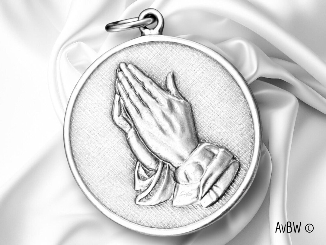 Yellow Gold Praying Virgin Mary Medallion Charm NecklaceLA BLINGZ
